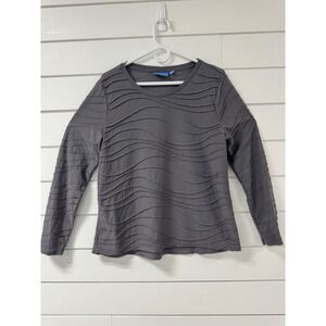 Simply Vera Vera Wang Gray Wavy Textured Long Sleeve Top Crew Neck Shirt XL
